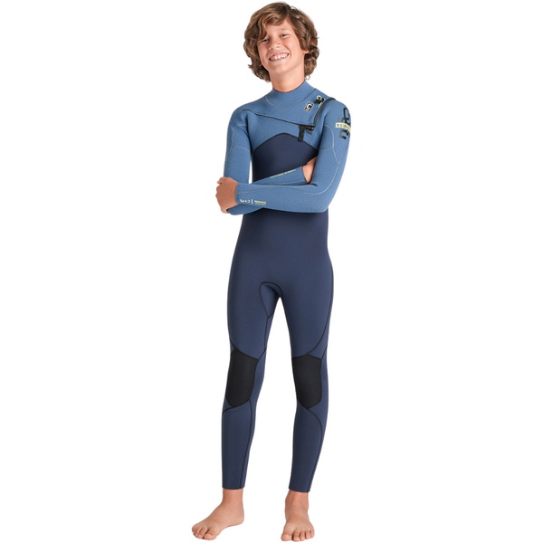 2026 C-Skins Junior Nuwave Session 4/3mm Chest Zip Wetsuit C-NSE43JCZ - Bluestone / Steel Blue X / Lime